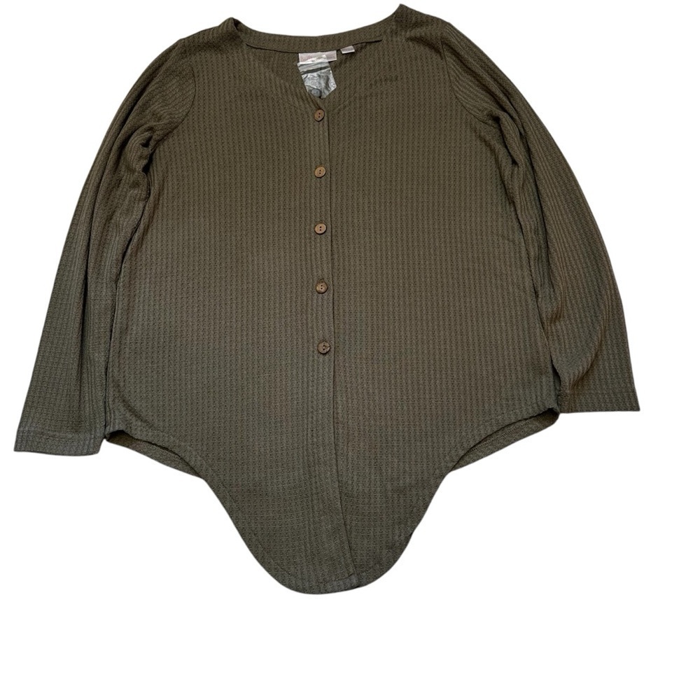 Belle by Kim Gravel Waffle Button Tie-Front Top Size XS Long Sleeve V Neck NWT - Picture 13 of 16